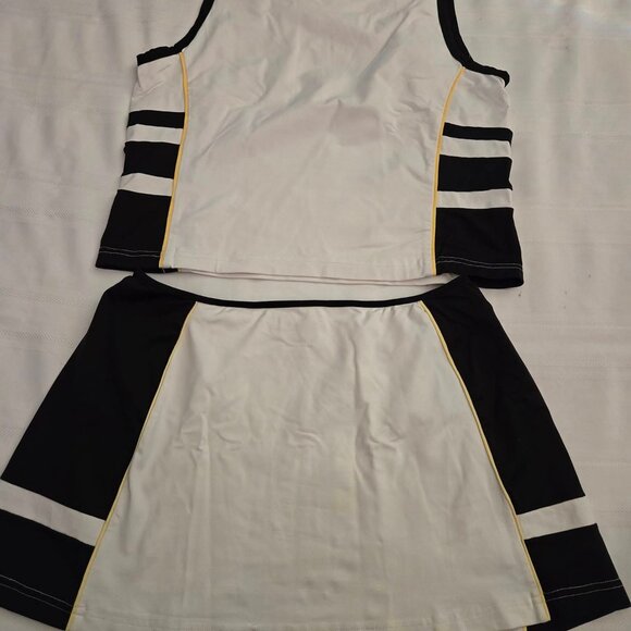 Women's Size Large LBH Activewear 2pc Set Black & White W/Yellow - Picture 3 of 10